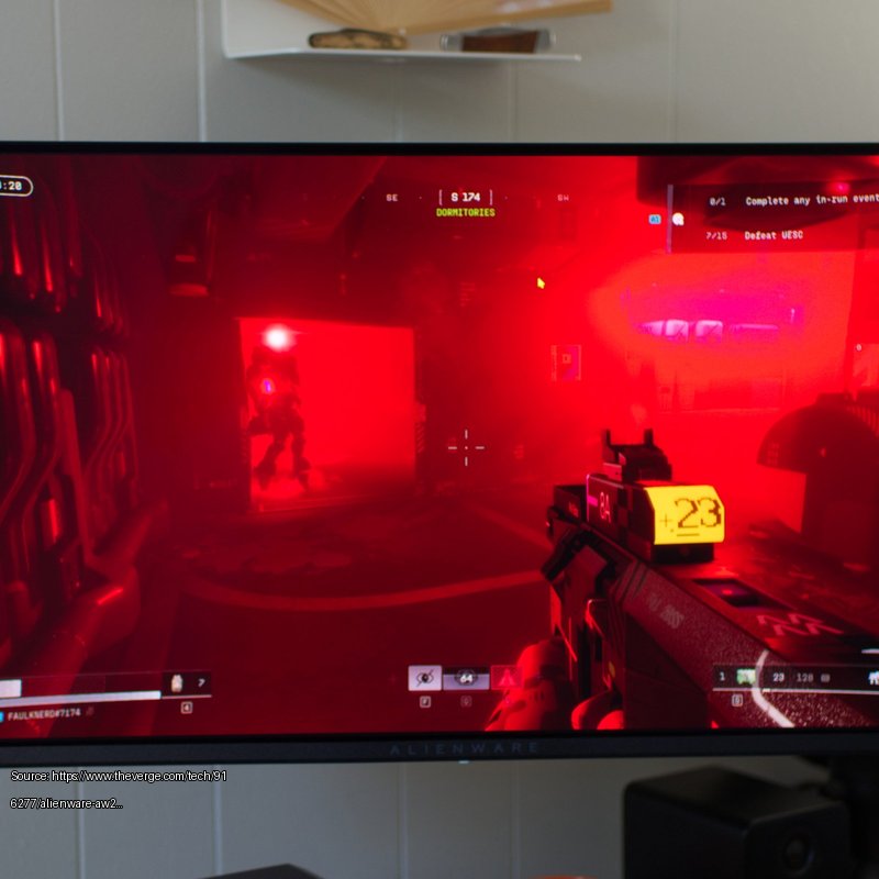 <em>Mmmm, yeah. </em>Marathon<em> is “HDR the game.”</em> - Fair use review image from https://www.theverge.com/tech/916277/alienware-aw2726dm-qdoled-gaming-monitor-specs-hands-on