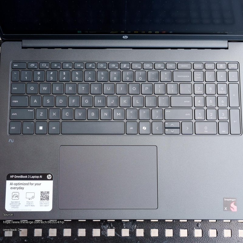 <em>The keyboard could be better.</em> - Fair use review image from https://www.theverge.com/tech/983554/hp-omnibook-3-16-snapdragon-laptop-review