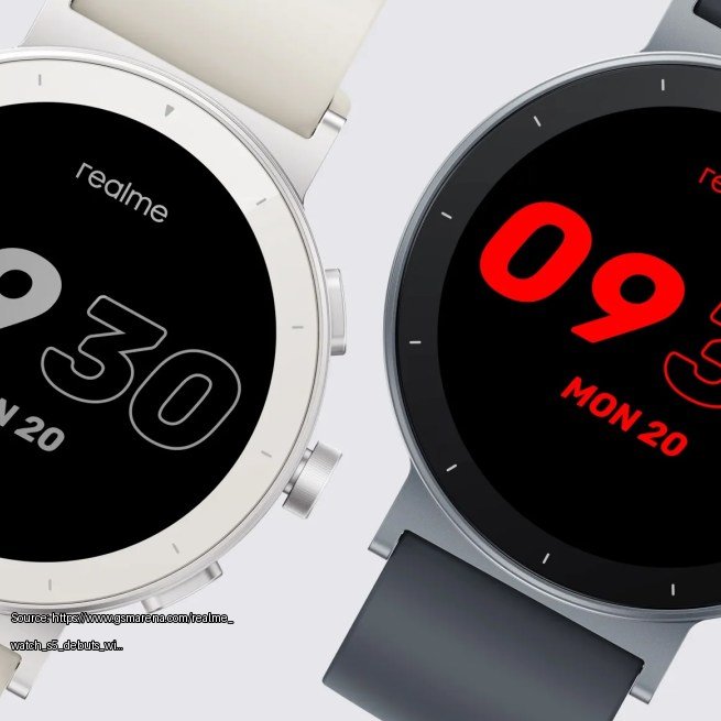 Realme Watch S5 debuts with up to 20 day battery, 1.43-inch AMOLED display - Fair use review image from https://www.gsmarena.com/realme_watch_s5_debuts_with_up_to_20_day_battery_143inch_amoled_display-news-72951.php
