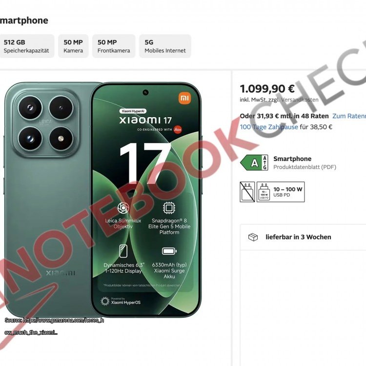 Here's how much the Xiaomi 17 will cost in Europe - Fair use review image from https://www.gsmarena.com/heres_how_much_the_xiaomi_17_will_cost_in_europe-news-71325.php